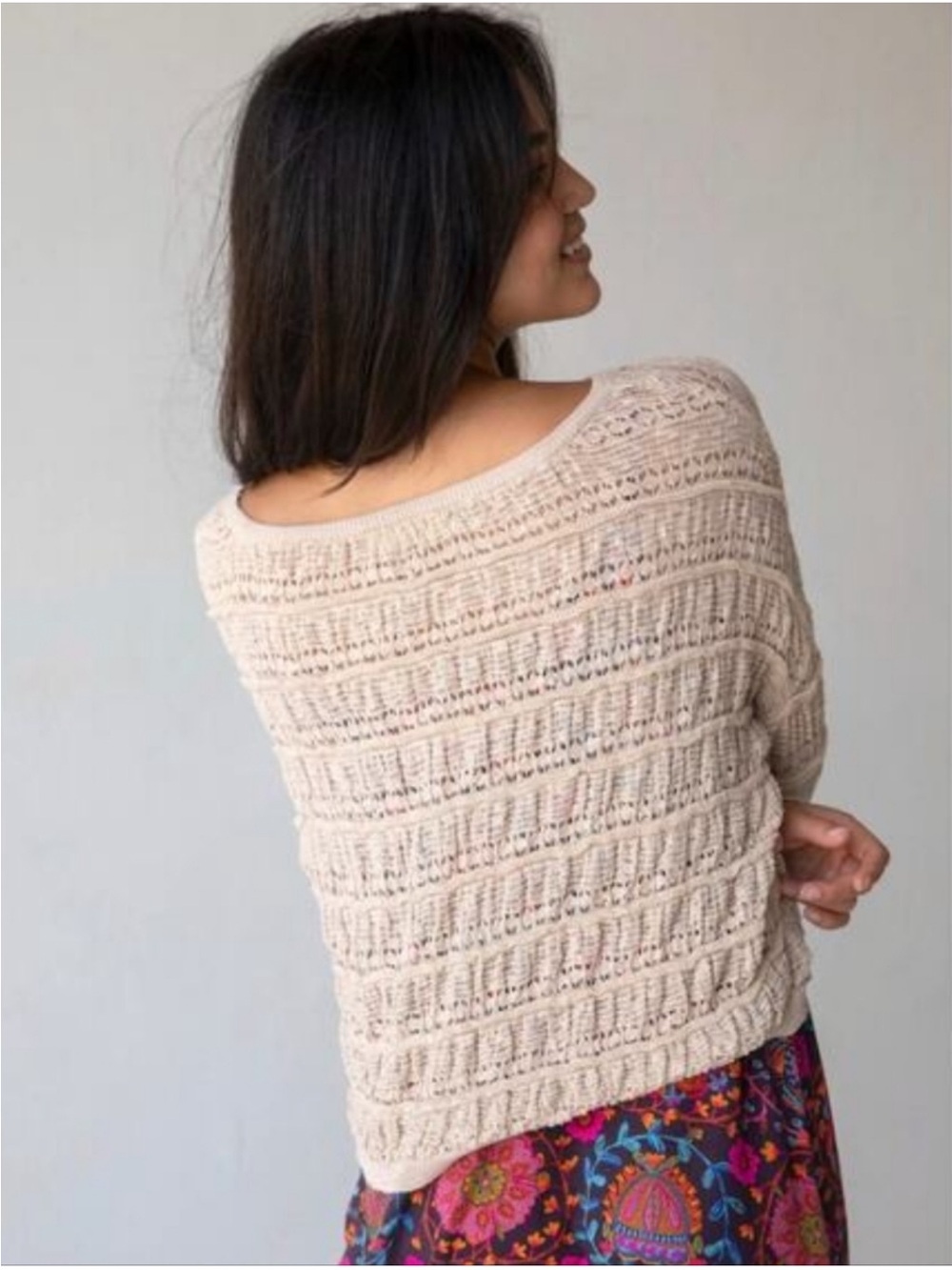 Natural Life Emily Textured Open Knit Sweater Size S Beige Cropped Boho - Picture 2 of 11
